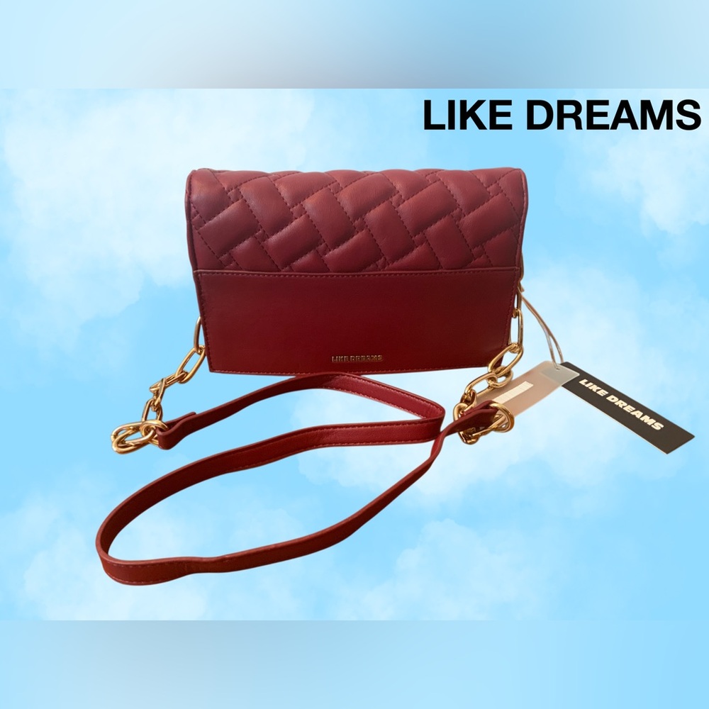 NWT LIKE DREAMS Quilted Red Crossbody Bag w/Gold Chain Links